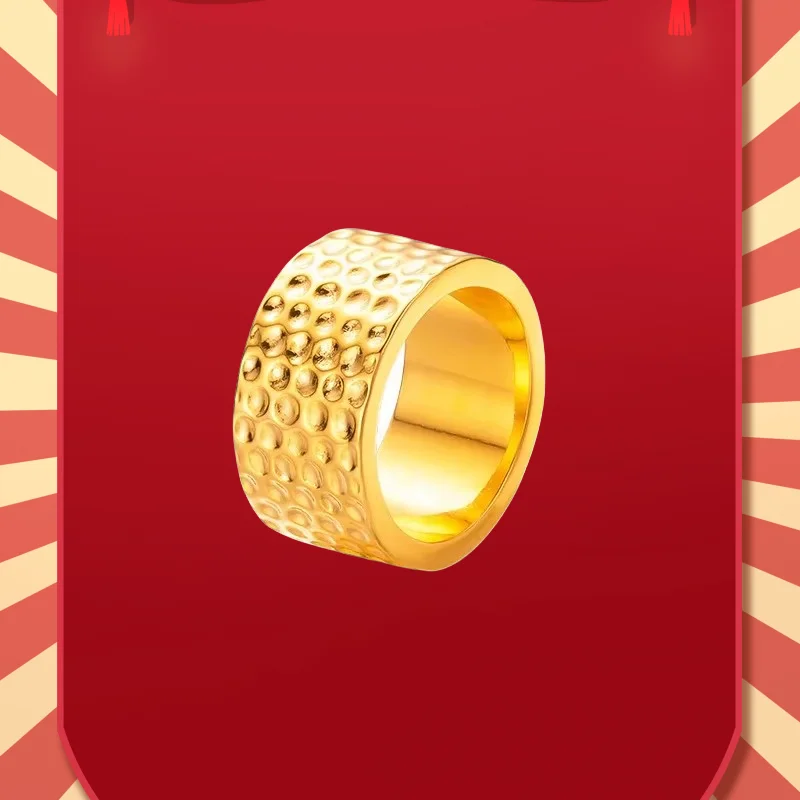 

2025 9999 Real Gold 24K Niche Premium Sense Retro Personality Bump Polka Dot Ring Men's Hammer Ring