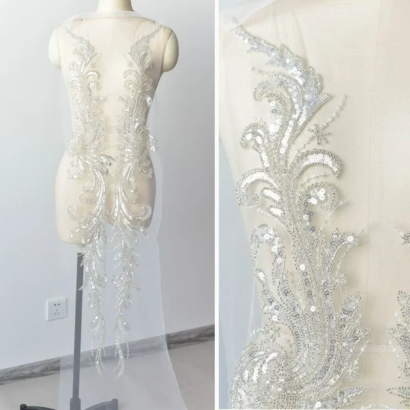 

Белая вышитая кружевная нашивка на спине, блестки, бисер, свадебное платье ручной работы для невесты, кружевной материал, аксессуары, нашивка для шитья L114