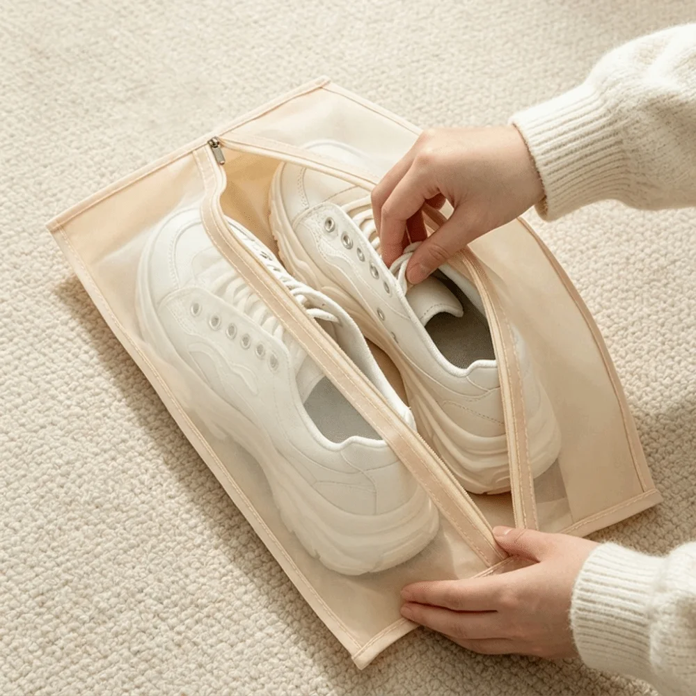Portable Travel Shoes Bag Carry Handle Dustproof Shoe Storage Pouch Breathable Mesh Moistureproof Shoes Organizer Travel Packing