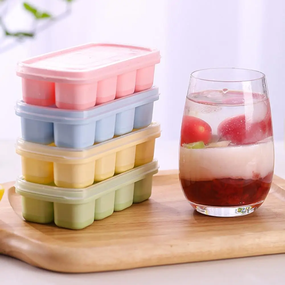 Ice Cube Tray 8 Cubes Stackable Easy to Release Mini Visible Lid Design Ice Cube Mold  For Ice Cream Summer Kitchen Tools