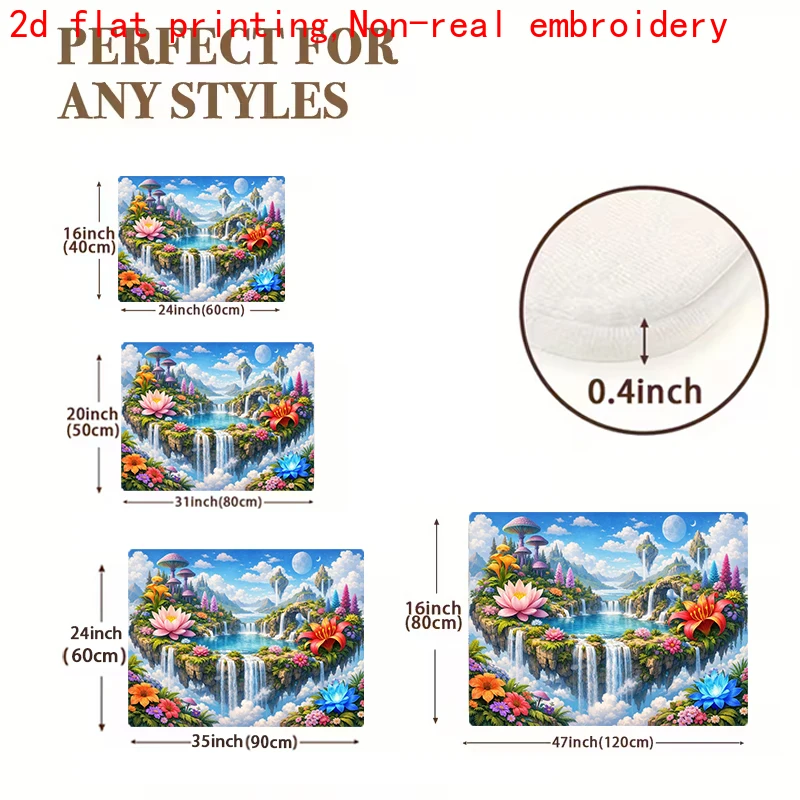 Watercolor Floral Tropical Waterfall Print Mat Area Rug Home Decor Polyester Runner Waterproof Bath Entryway Mat