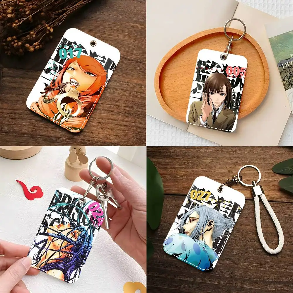 1pc Humor Anime P-Prison School Card Case Keychain Access Card Bag Key Tag Ring Leather Card Holder Key Ring Access