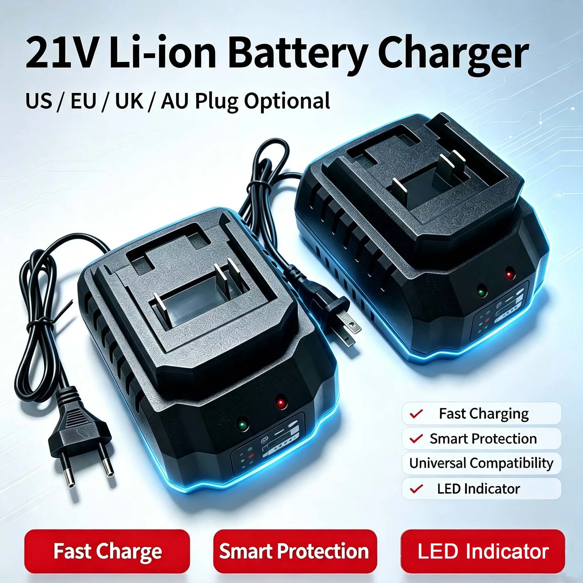 US/EU Plug Li-ion Battery Charger Quick Charge 18V 21V Power Tools PortableCharger for Makita BL1415 BL1815 BL1830 BL1850