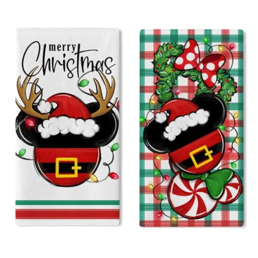 

Набор кухонных полотенец «С Рождеством», 2 рождественских венка, мяты, конфеты, сушки, полотенца для рук, ткань для выпечки, кулинарии, клетчатая клетка F