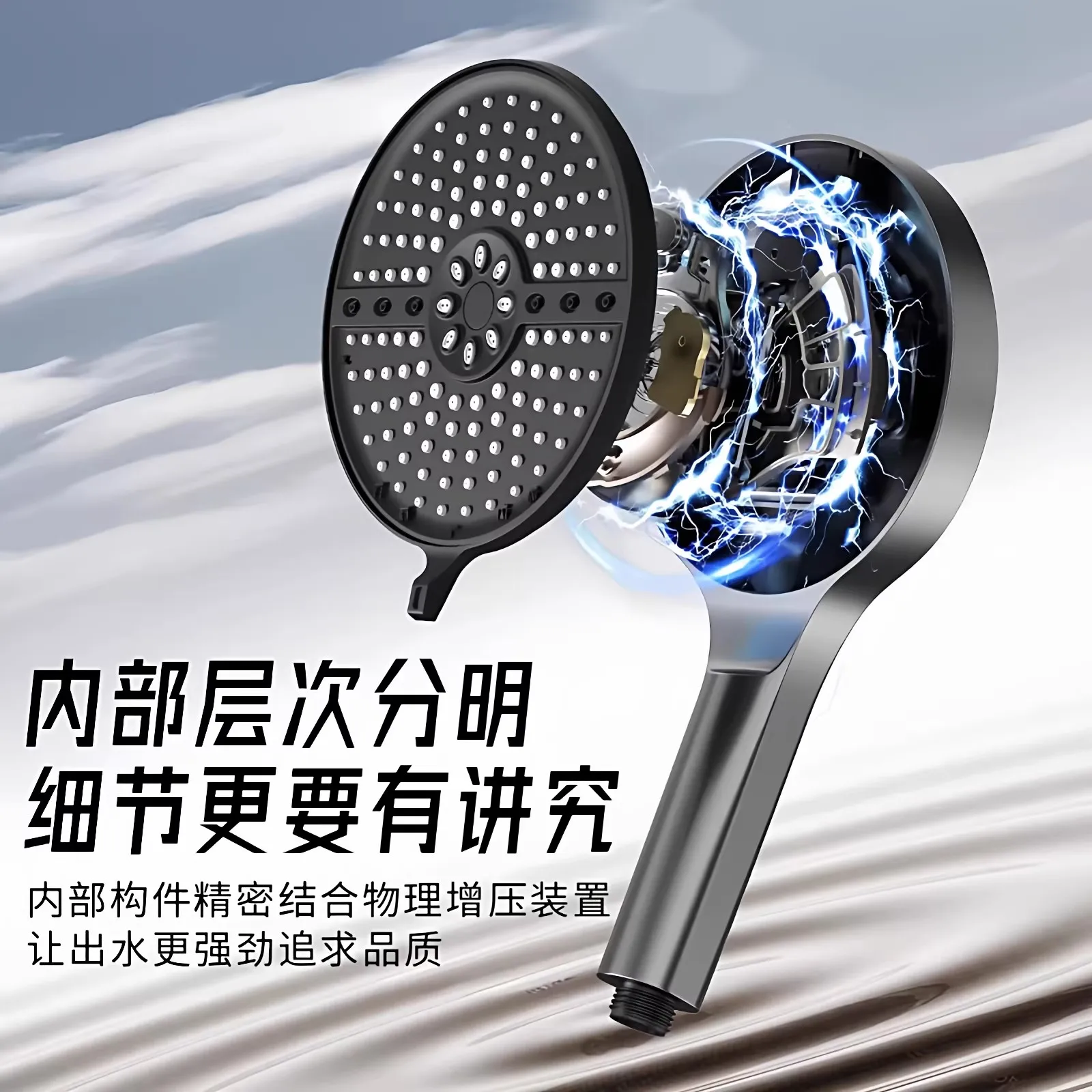 Upgraded 15CM Big Panel 6 Modes Pressure Boost Shower Head High Pressure Large Flow Spray Nozzle Massage Spa Bathroom Showerhead view 4