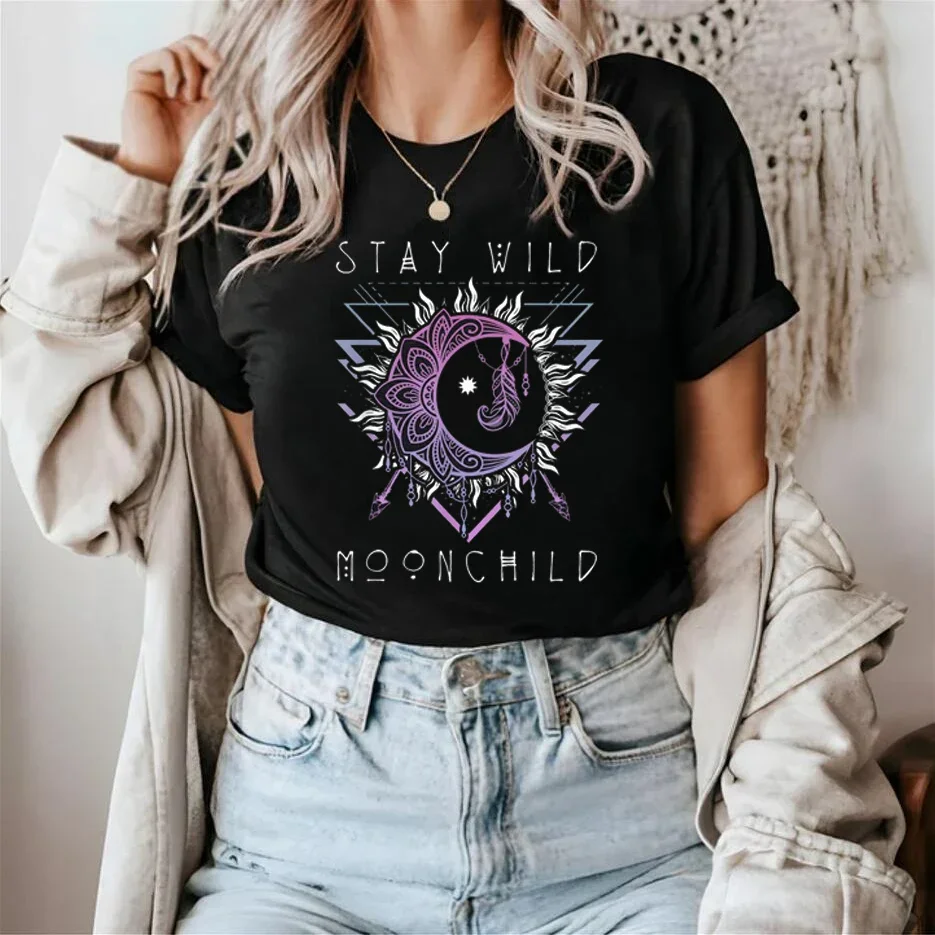 

Women's Printed Top Fashion Travel T-Shirt Short Sleeved O-Neck T-Shirt Women's Clothing Printed Pattern Trend Fun Black T-Shirt