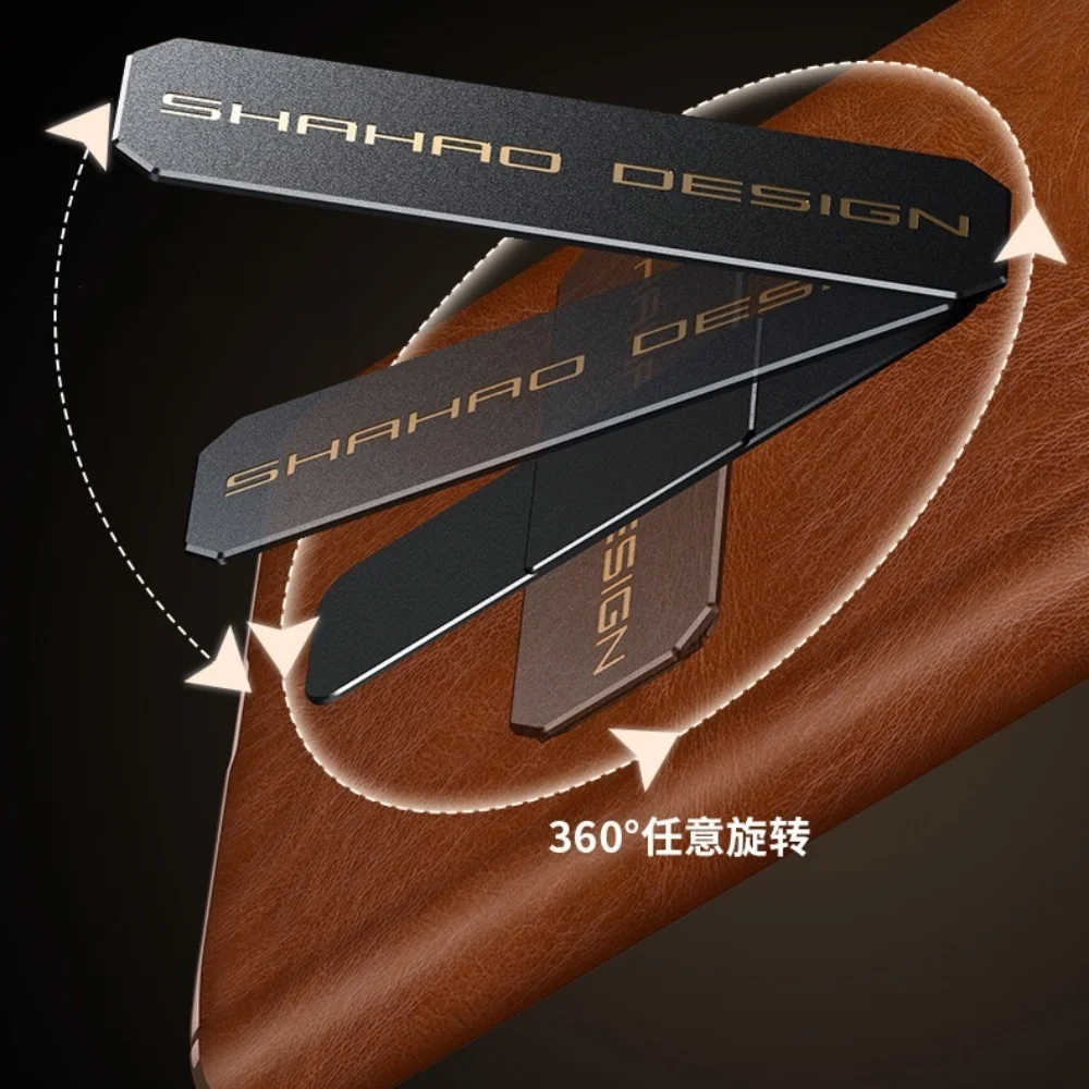 

Genuine Oil Wax Leather Double Hinge Flip Case For Huawei Mate XT XTS Bracket Cover