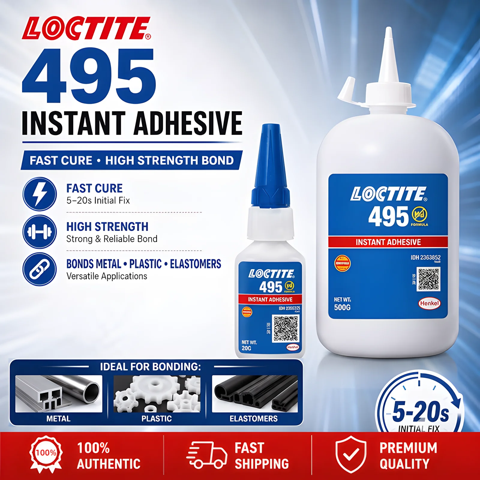 Loctite 495 Instant Adhesive Clear Super Glue 50g 500g General Purpose Strong Cyanoacrylate