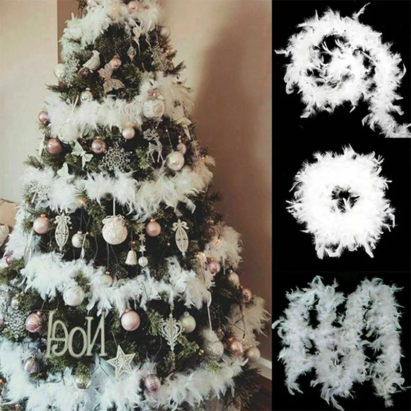 2m Natural Feather Boa Strip Xmas Ribbon Party Garland Decor albero di natale bianco fai da te forniture per matrimoni accessori per regali