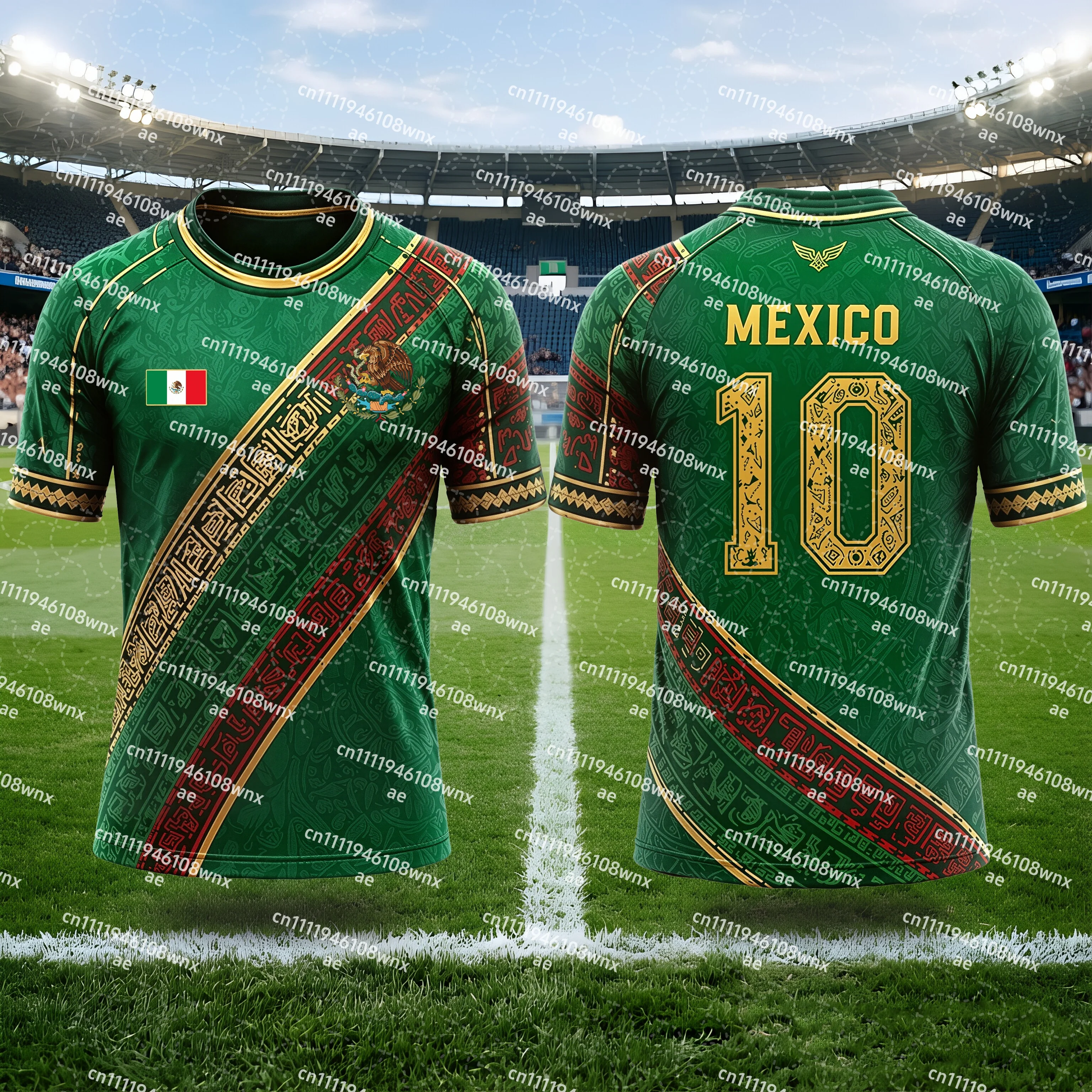 Mexico NO.10 Soccer Quick-drying T-shirt Parent-child Short Sleeve Crewneck Eagle Snake Graphic Football Commemorative Jersey