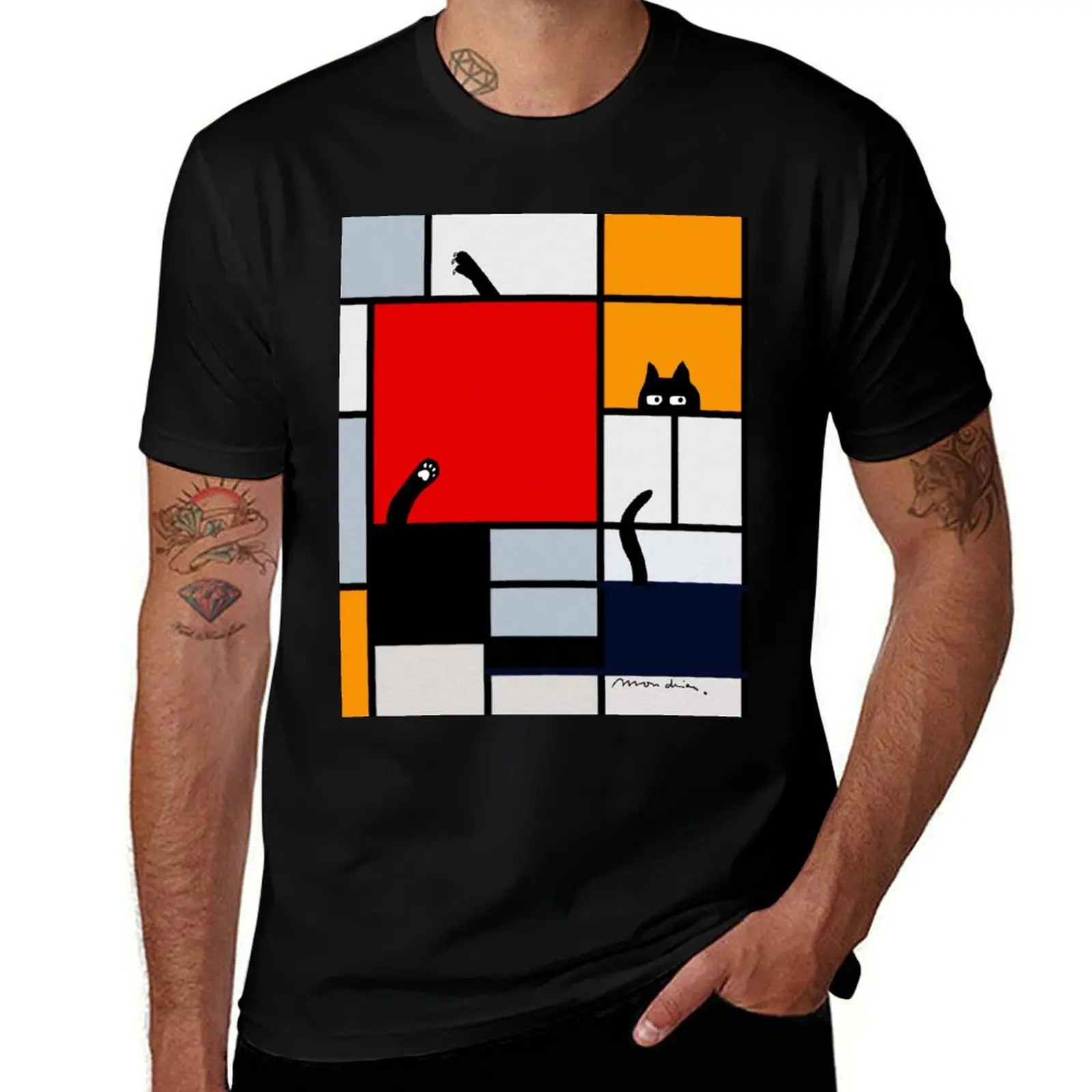 

mondrian painting plus cat T-Shirt man t shirt designer g man t shirts for men t shirts for man cotton soft T-Shirt