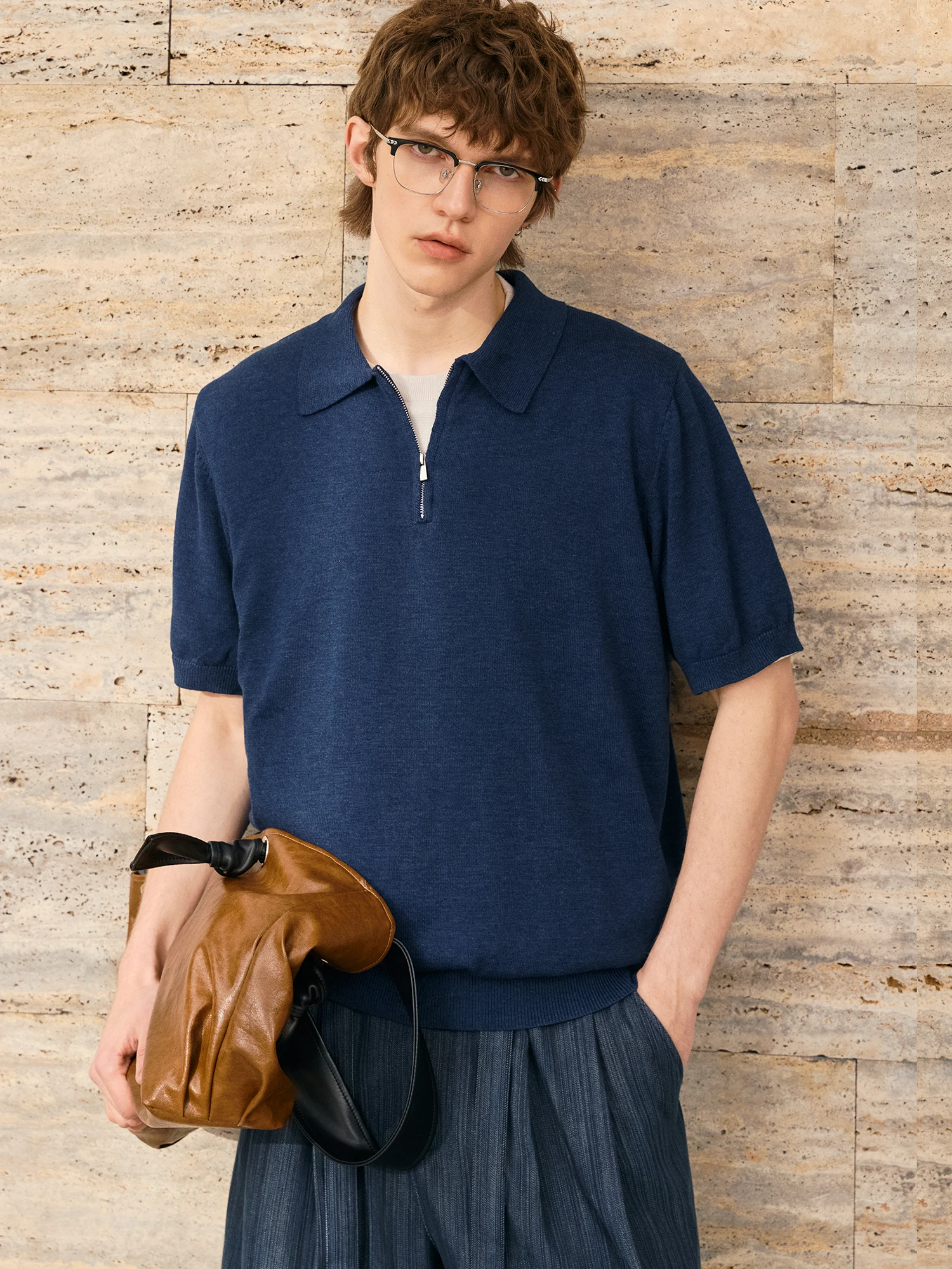 Men's Knitted  Shirt Short Sleeve Turn-down Collar Breathable Casual Inner Wear Summer 2026 Versatile Elastic Cotton Poly...