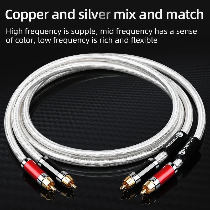 

Аудиокабель ATAUDIO Hifi RCA Высококачественный медный и серебристый смешанный сердечник 2RCA «папа» на 2RCA «папа» Профессиональный кабель для усилителя компакт-дисков
