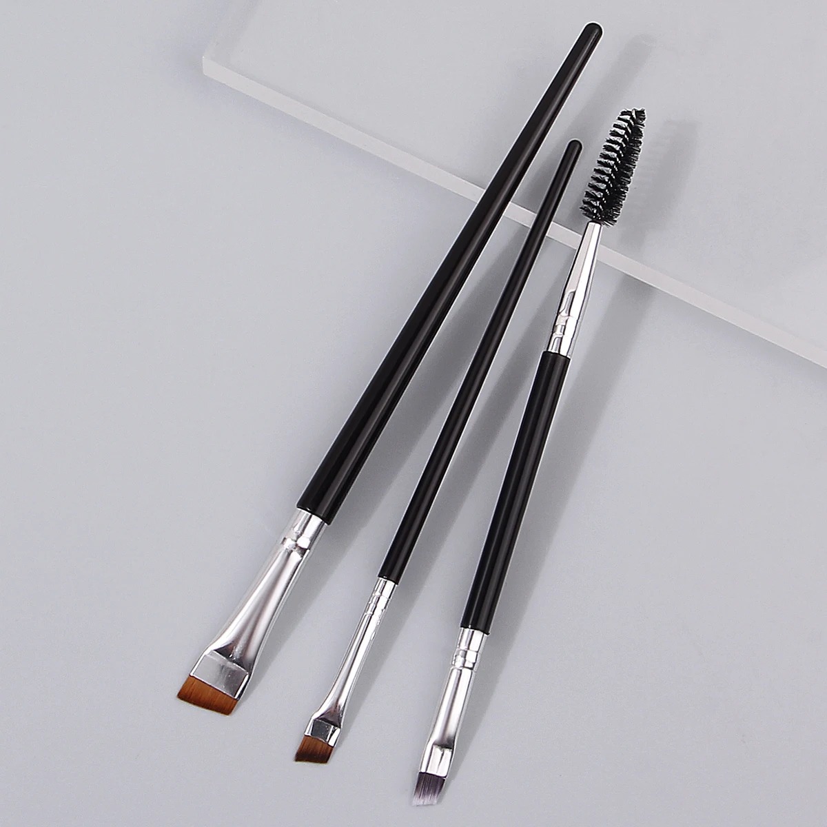 2 pennelli per eyeliner a lama grande e piccola ultra-sottile e 1 pennello per dettagli ciglia a spirale a doppia testa Strumenti per pennelli per trucco
