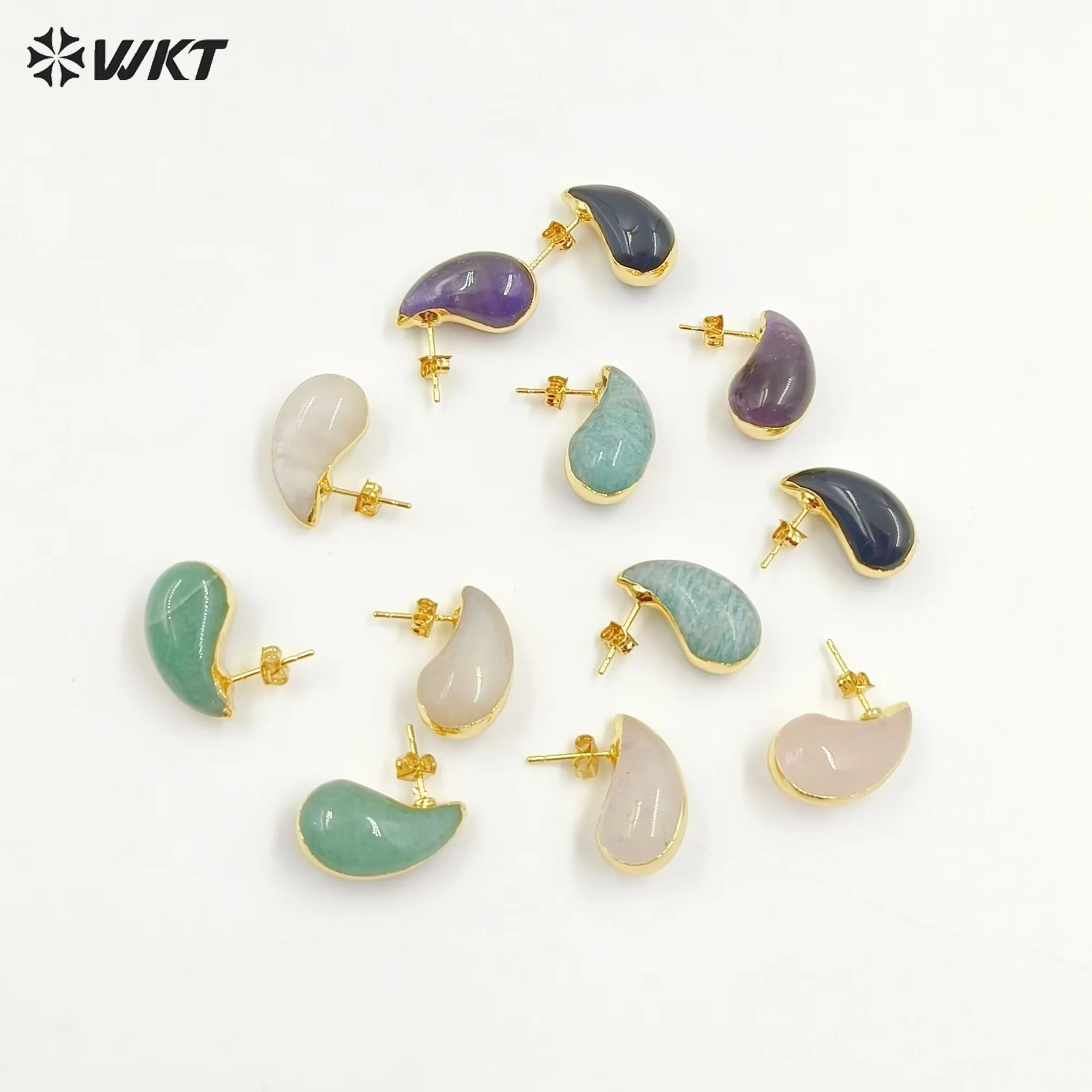 WT-E775 New Innovations Cute Style Drop Shape 18K Gold Plated Natural Gemstone Gentle Earrings For Sweet Girls As Special Gift