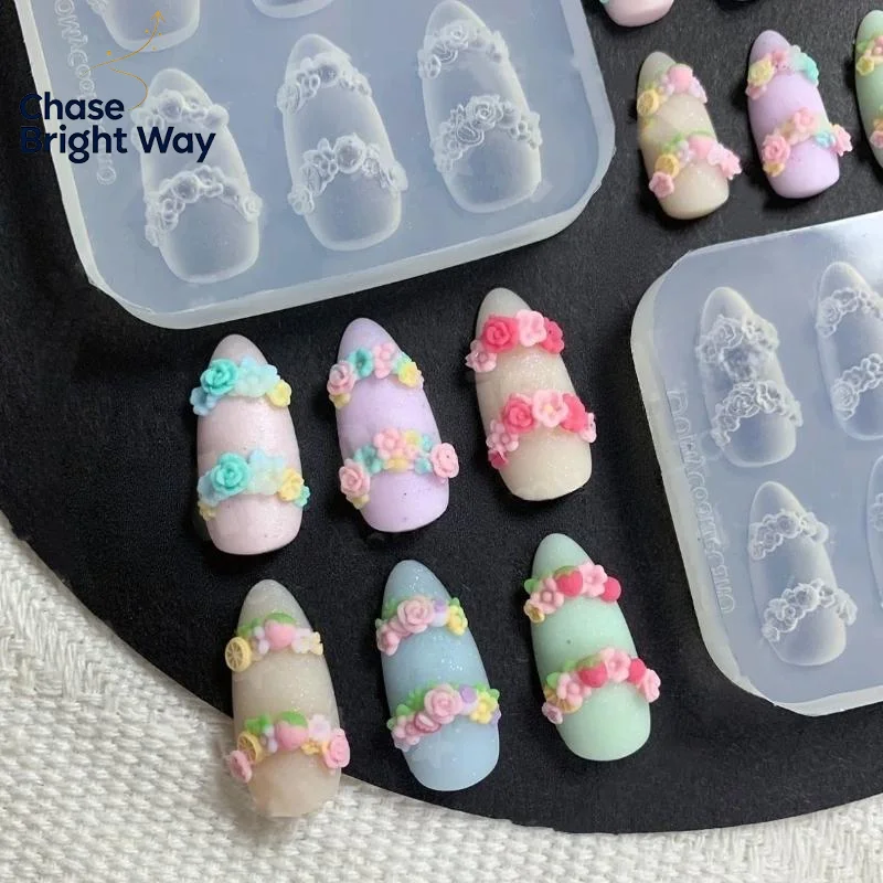 Transparent Silicone Nail Art Mold Belt Buckle Flower Butterfly Four-leaf Clover 3D Nail Decoration Mold Manicure Template