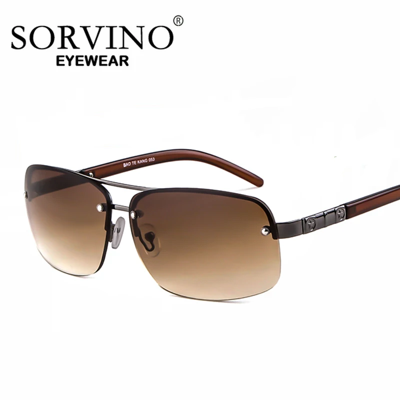 SORVINO, gafas de sol Polit para hombre, gafas de sol de media montura marrones para conducir, protección UV, gafas de sol de Metal para exteriores, gafas de sol para hombre