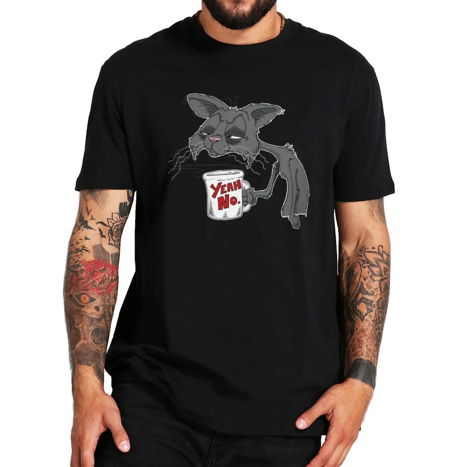 

Cat Morning Yeah No Classic T Shirt Funny Cat Animal Graphic Novelty Tshirt 100% Cotton Oversize Pajamas Tee Top ClothingF