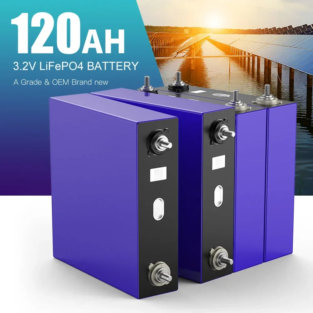 120Ah LiFePO4 Battery Grade A 3.2V Rechargeable Cell Lithium Ion Battery DIY 12V 24V Motorcycle RV Solar Energy Camping Battery