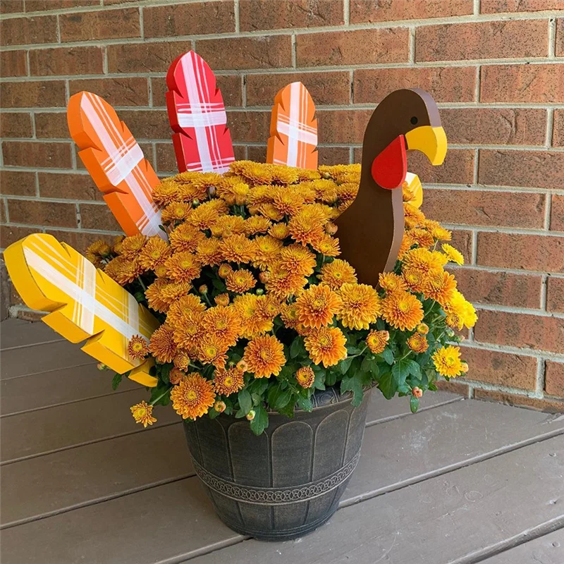 

AB33-Wooden Turkey Planter Sticks,Thanksgiving Decorations For Outdoor Garden Farms Patio Planters Thanksgiving Decorations Dura
