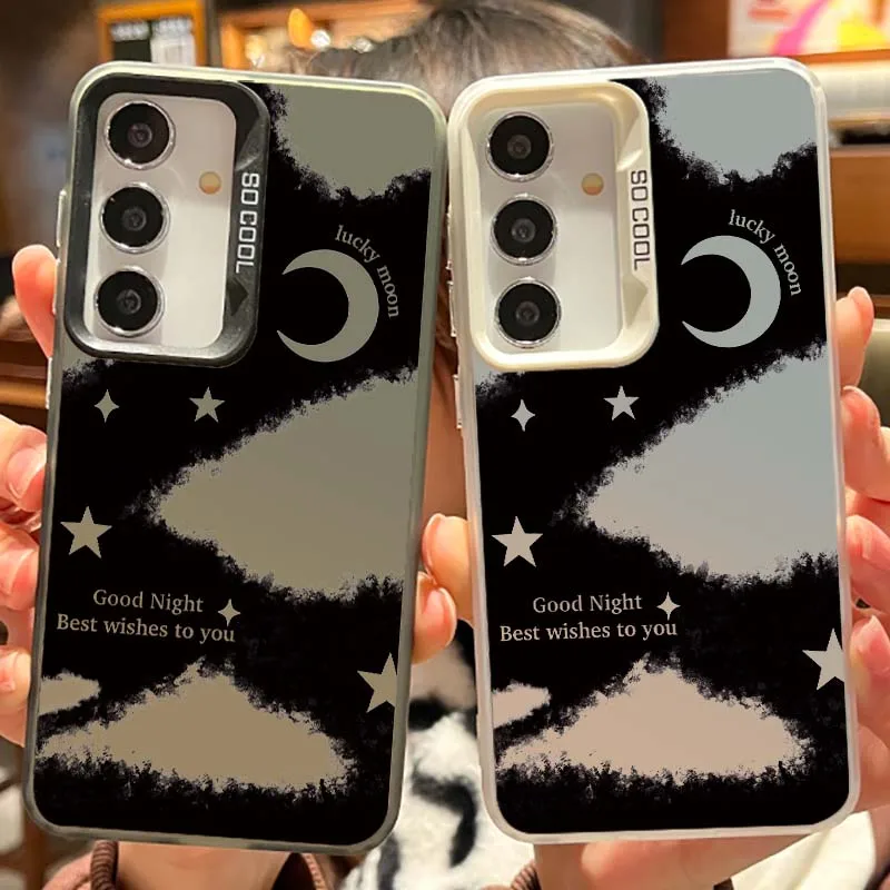 Cartoon Starry Night Greeting Cover For Samsung Galaxy Note 20 S20 Plus Lite Ultra FE 5G Matte Colored Silver Phone Case