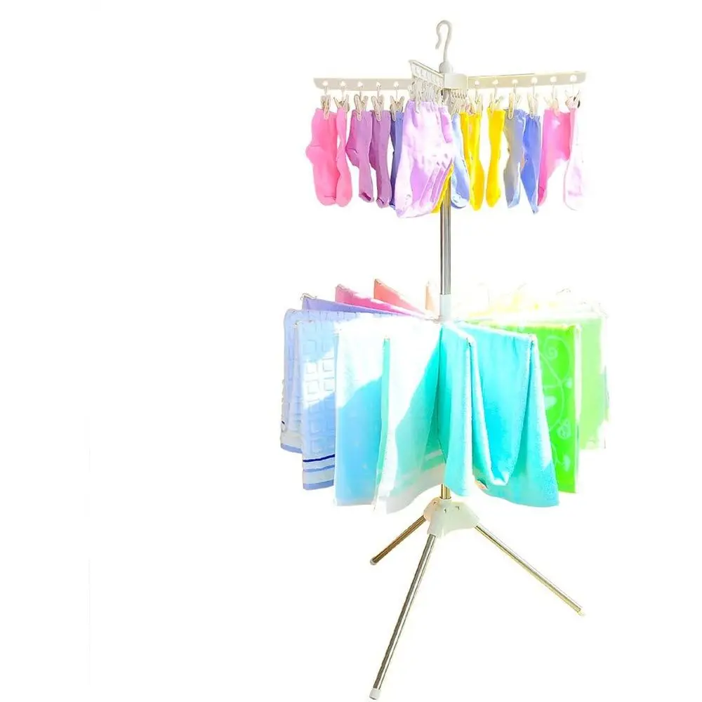 

2-Tier Space-Saving Clothes Drying Rack with 24 Clips and 16 Towel Bars for Indoor/Outdoor Use (Ivory)