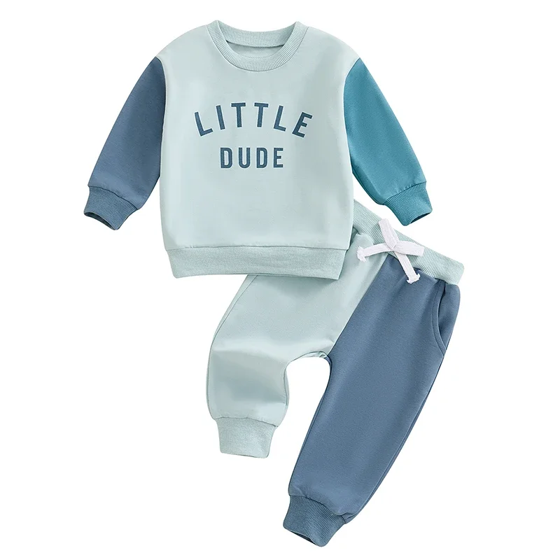 Baby Boy Contrast Outfit Letter Print Long Sleeve Sweatshirt Elastic Waist Pants with Pockets 2 Piece Set for Fall