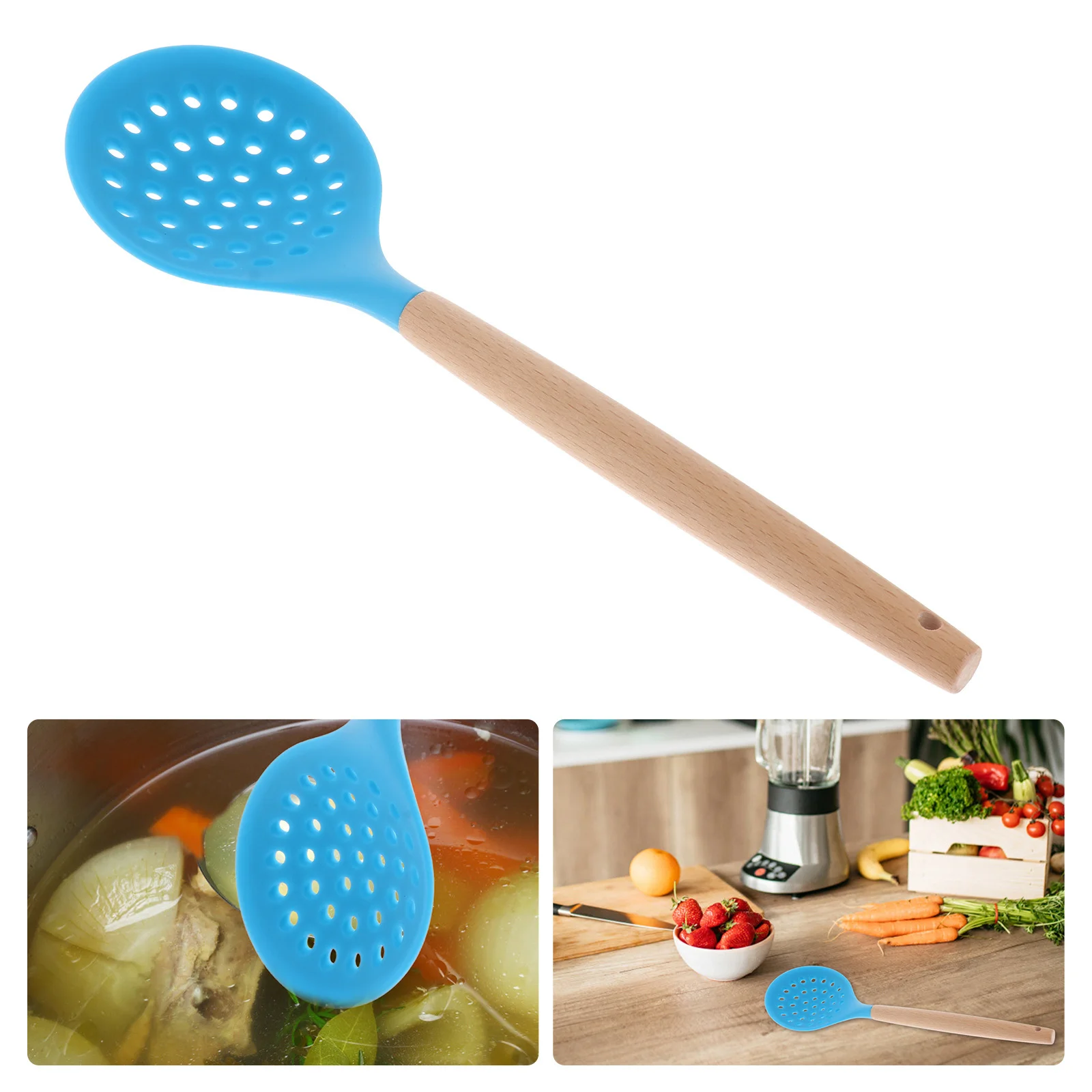 

Round Bent Handle Silicone Skimmer Spoon Heat Resistant Slotted Ladle For Oil Filter Frying Strainer Kitchen Colander
