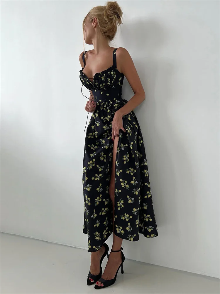 Tossy V-Neck Printed Elegant Maxi Dress Women's Lace-Up Summer 2025 New Fashion Sleeveless Bodycon Dress Female Contrast Dress