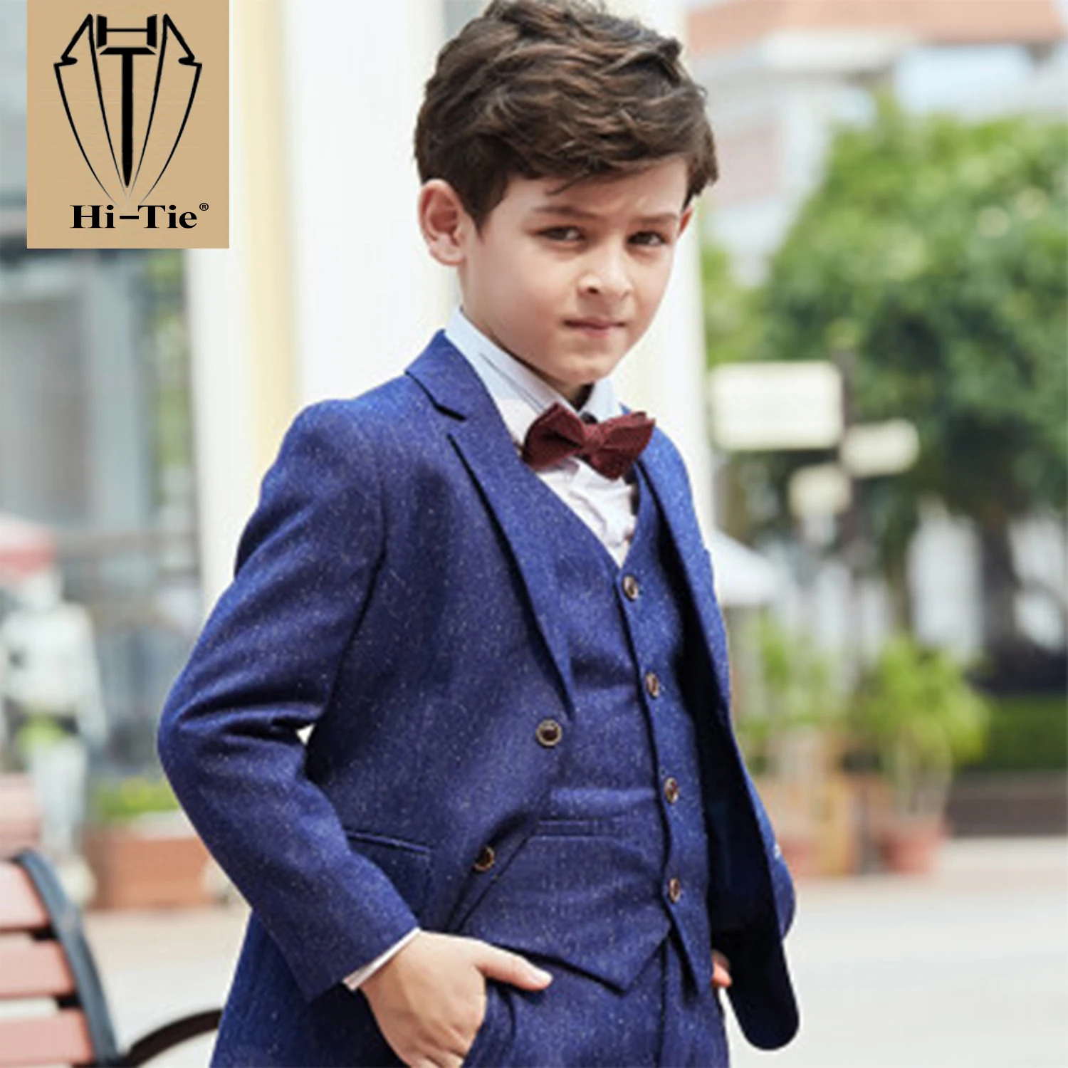Hi-Tie Seide Jungen Fliege Taschentuch Manschetten knöpfe Set vor gebundene Schmetterling Knoten Fliege für Kinder Teenager Roségold grün schwarz