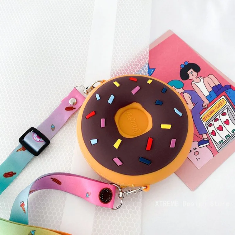 Children Cute Small Shoulder Bag Girls Donut Crossbody Bag Boy Silicone Mini Coin Purse Wallets Kids Rainbow Messenger Handbags