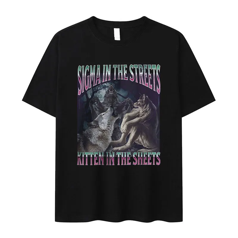 سيجما في الشوارع هريرة في الملاءات مضحك بالذئب ميمي تي شيرت رجل كرينج بالذئب تمزيق القوطية الشارع الشهير تي شيرت الذكور #1