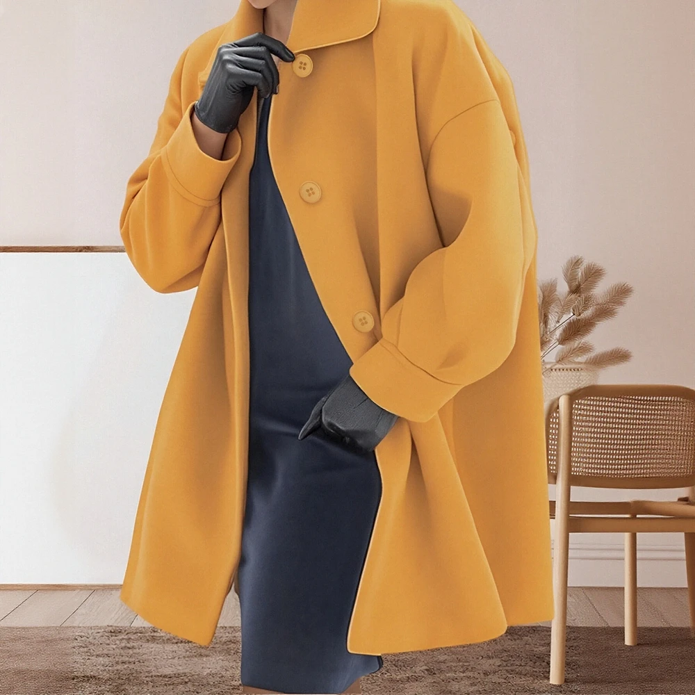 معطف صوفي أنيق للنساء لربيع الخريف على الطراز الأوروبي ملابس خارجية عصرية بدون زخرفة أنيقة وعصرية