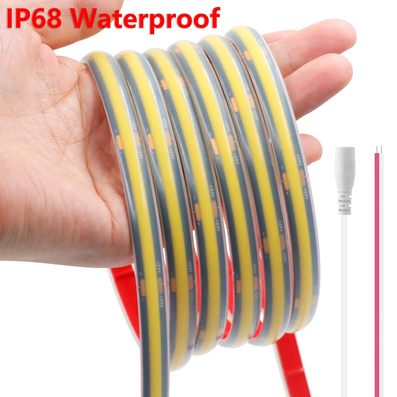 

Водонепроницаемая светодиодная лента COB IP68, 12В/24В, 320 светодиодов/м, RA90, черная печатная плата, гибкая клейкая лента для декоративного освещения кухни и спальни, линейное освещение