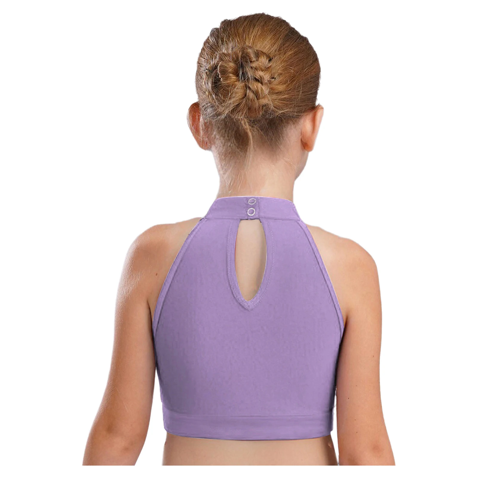 Top corto senza maniche per bambina con gonna alta e bassa per balletto lirico, danza jazz, pattinaggio di figura, ginnastica