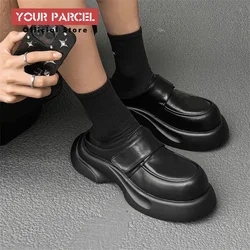 Original outdoor slippers for men Velcro new fitted beach shoes casual glossy leather surface Mules shoes breathable lazy shoes