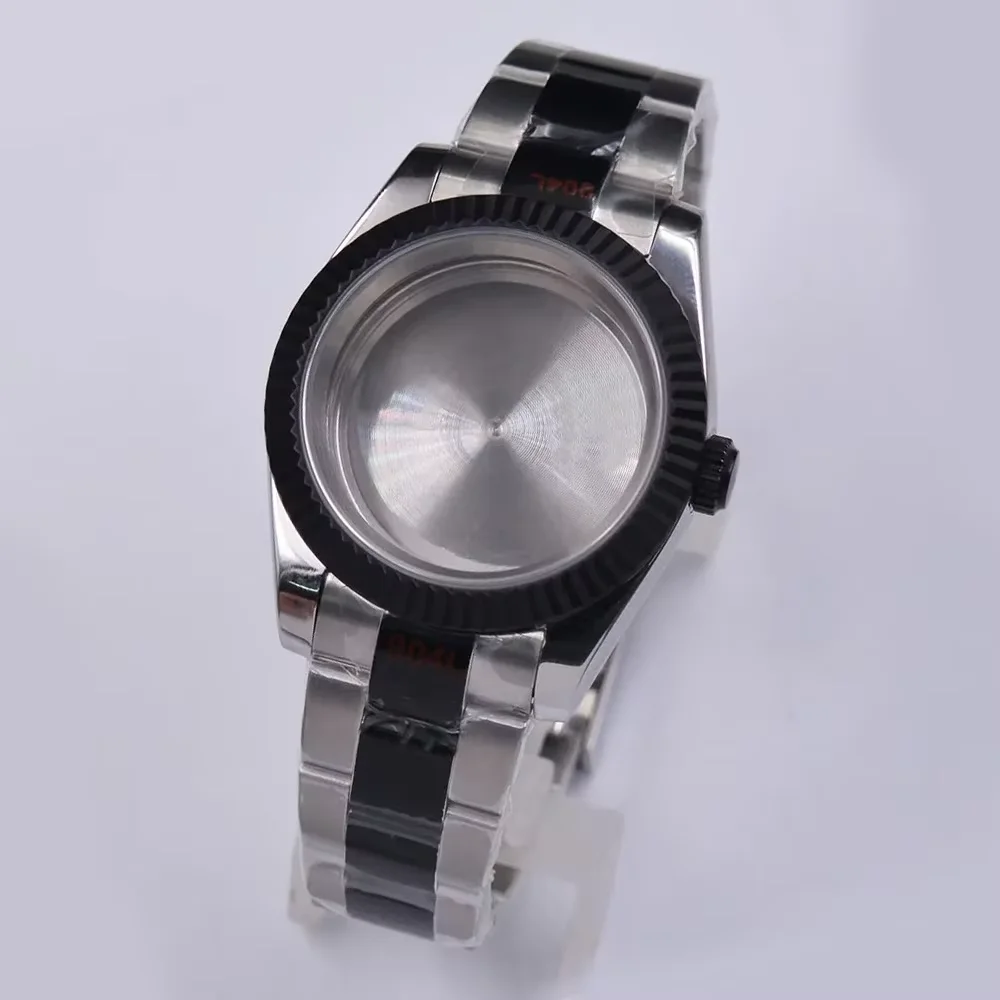 

39mm Black bezel Watch Case Sapphire glass Fit NH35 NH36 PT5000 ETA2824 2836 Miyota 8205 8215 DG2813 Movement steel bracelet