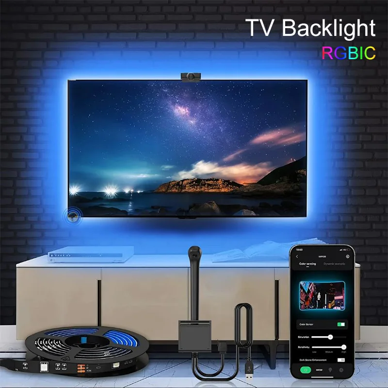 

RGBIC LED TV Backlight Strip with AR Color Sensor APP Control Music Sycn Smart RGB Light for Gaming Atmosphere
