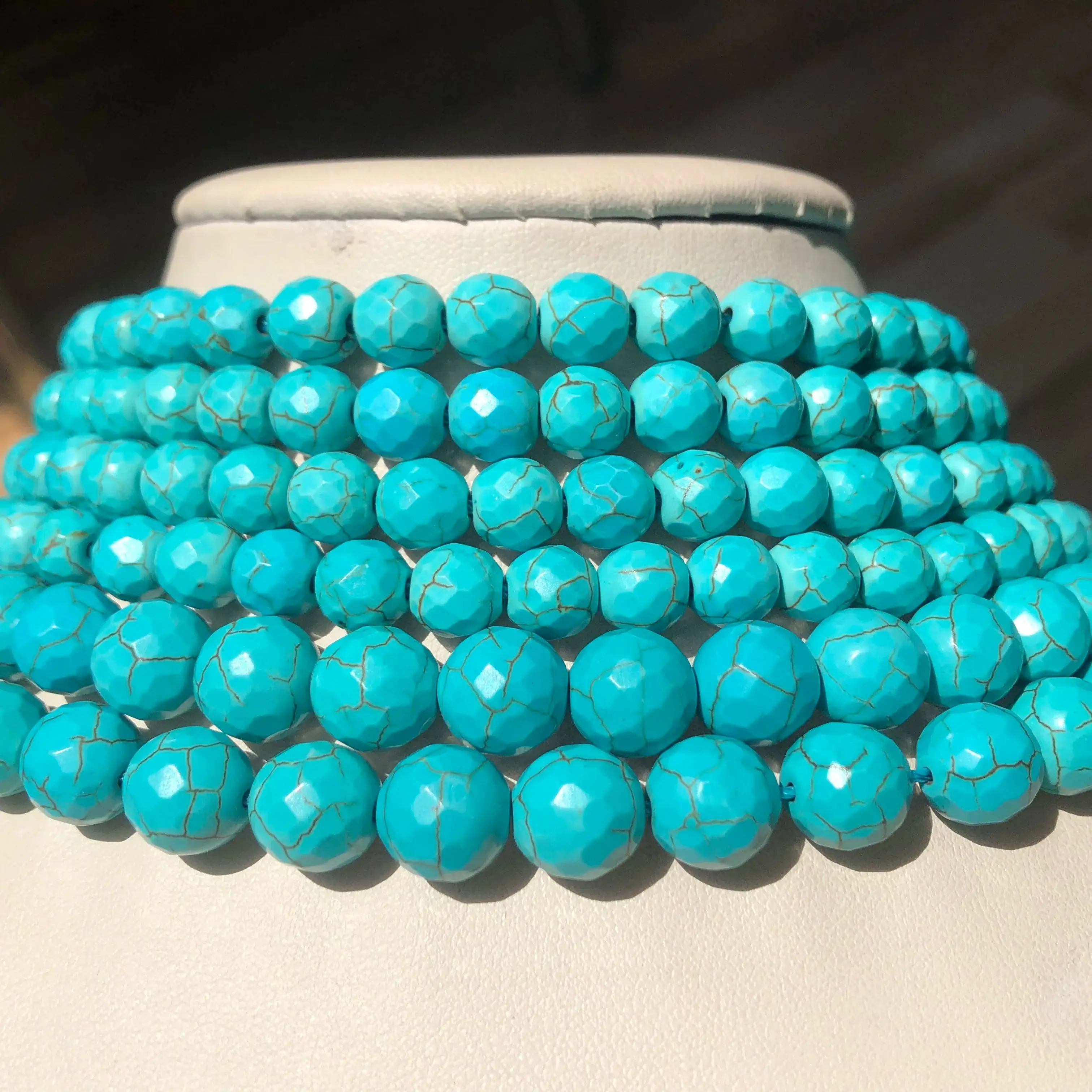 6-12MM Natural Stone Beads Faceted Turquoises Howlite Beads Round Loose Beads For Jewelry Making DIY Bracelets Necklace 15Inches