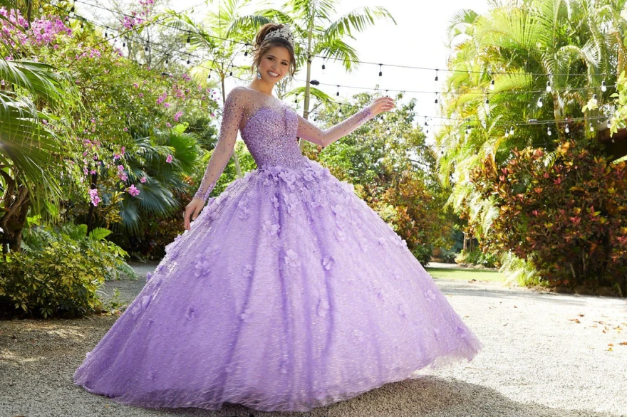 Lorencia Prinzessin Flieder Langarm Quince anera Kleid 2024 Ballkleid Kristalle Perlen süß 16 Kleid Vestidos de 15 Años YQD41