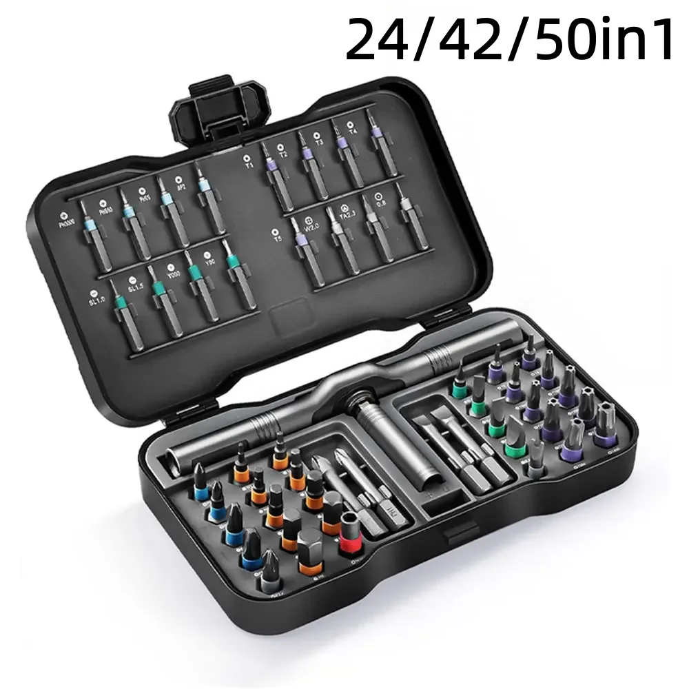 24/42/50in1 Magnetic Ratchet Screwdriver Set, DIY Ratchet Handle Detachable Multi-functional Tool Set, Portable Repair Tool Set.
