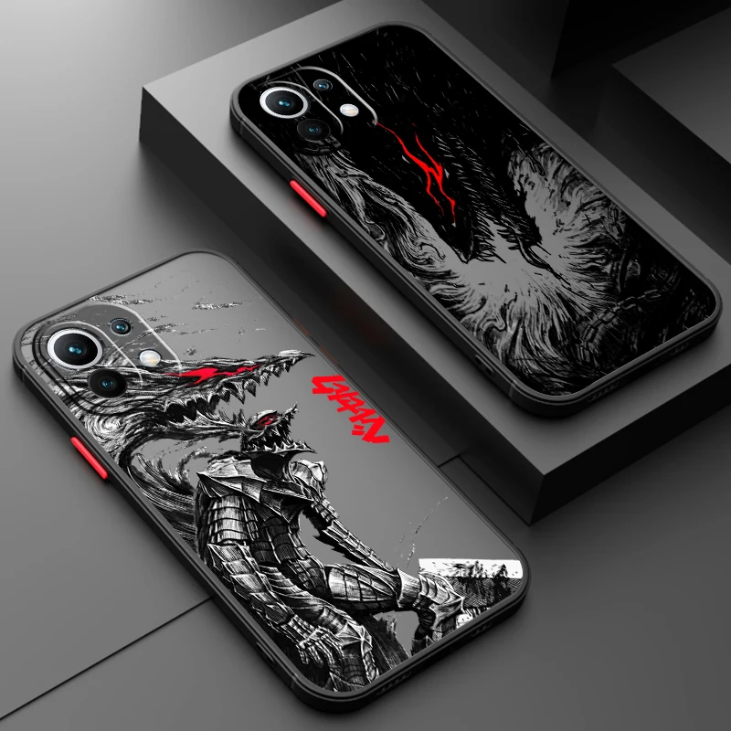 Hot Blood Anime Berserk Guts Frosted Translucent For Xiaomi Mi 13 12 12T 11T 11 11i 10T 10 9T Pro Lite Ultra 5G Matte