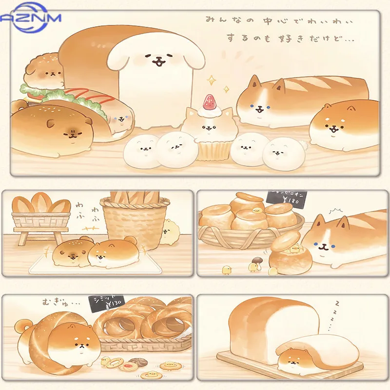 Kawaii Shiba Inu Bread Mouse Pad Large Cute Cartoon Bread Dog Game Mat Computer Keyboard Office Desktop Mats