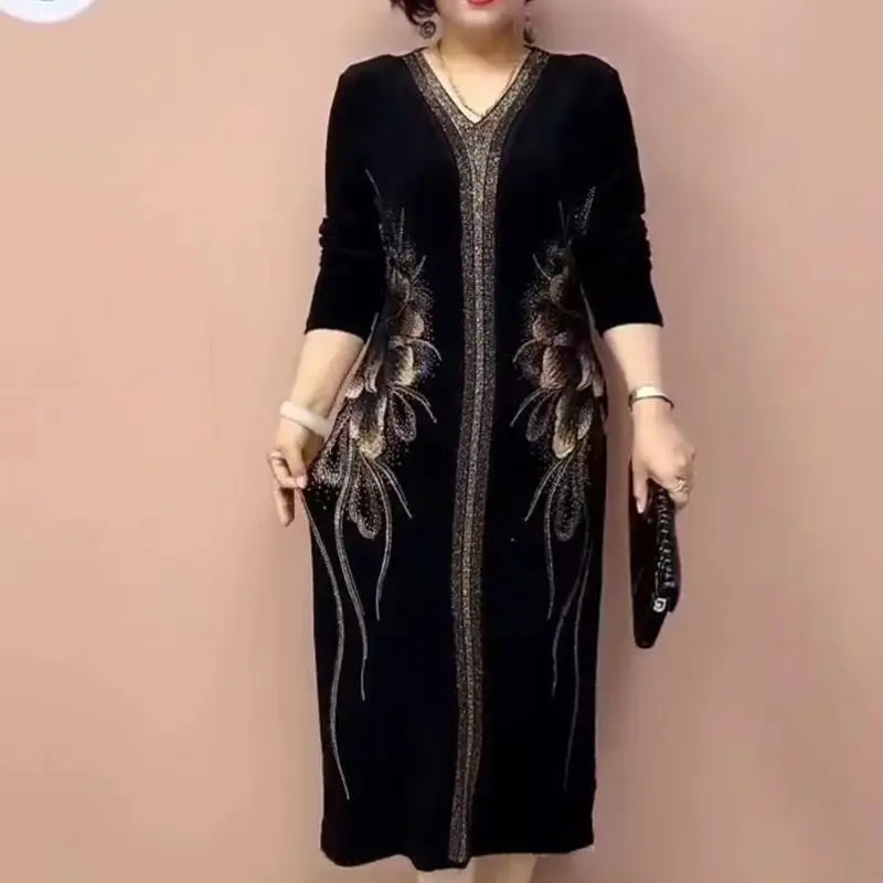 Herbst Winter Abnehmen verbesserte Version Cheong sam High-End bestickte heiß gebohrte Western-Stil Mode Langarm Kleider