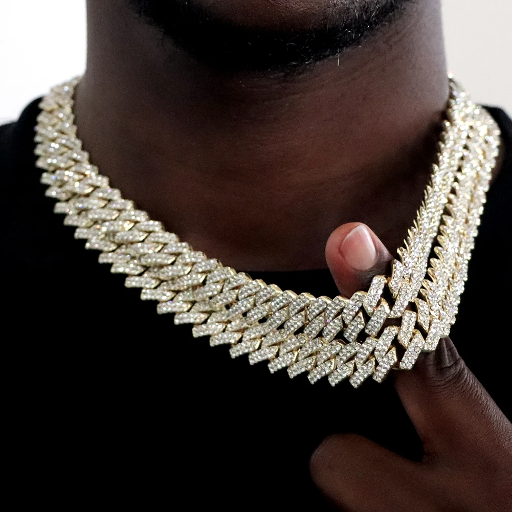 Hip Hop 14MM Prong Cuban Link Chain Necklace Men Women Iced Out Rhinestone Paved Rhombus Cuban Chain Necklaces Bracelet Jewelry