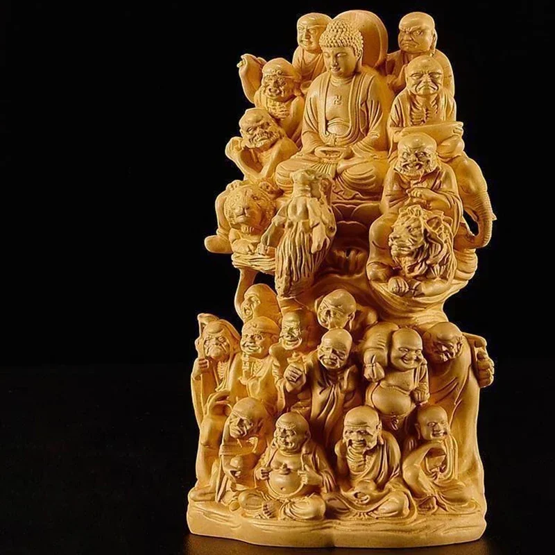 Wood carving Eighteen Arhats Buddha statue， Pure Solid Wood carving，Home living room, room wealth art statue