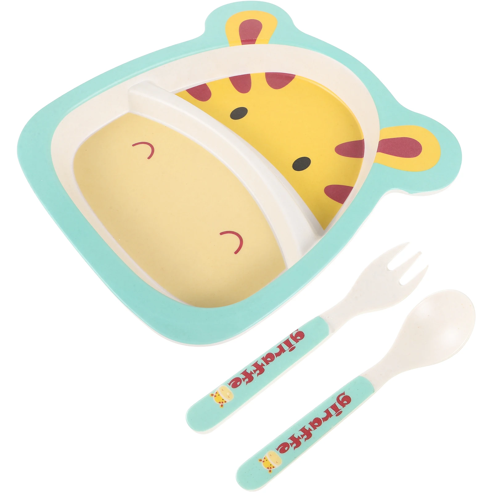 

Bamboo Fiber Children's Tableware Kids Plates Divided Cartoon Toddler Frog Dinner Food Appetizer Serving