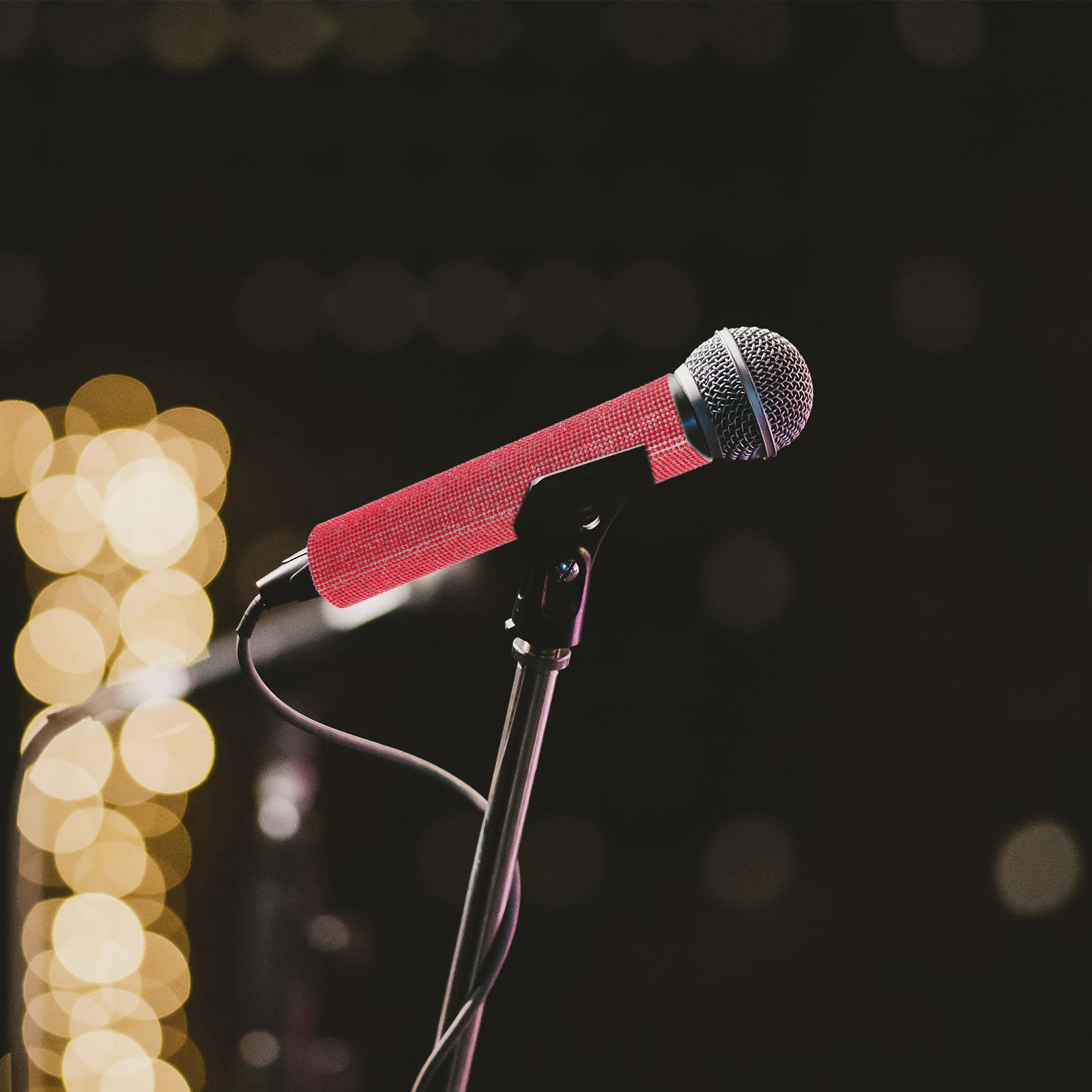 

Mic Cover Rhinestone Red Microphone Sleeve Protector Exquisite Sparkling Grip Decorative Accessory