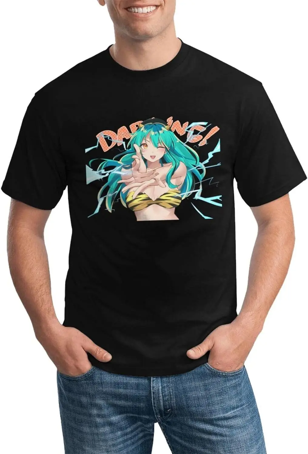 Urusei Anime Yatsura Shirt Men's Breathable Graphic Custom Short Sleeve Tshirt Fashion Crew Neck Tees Tops Black