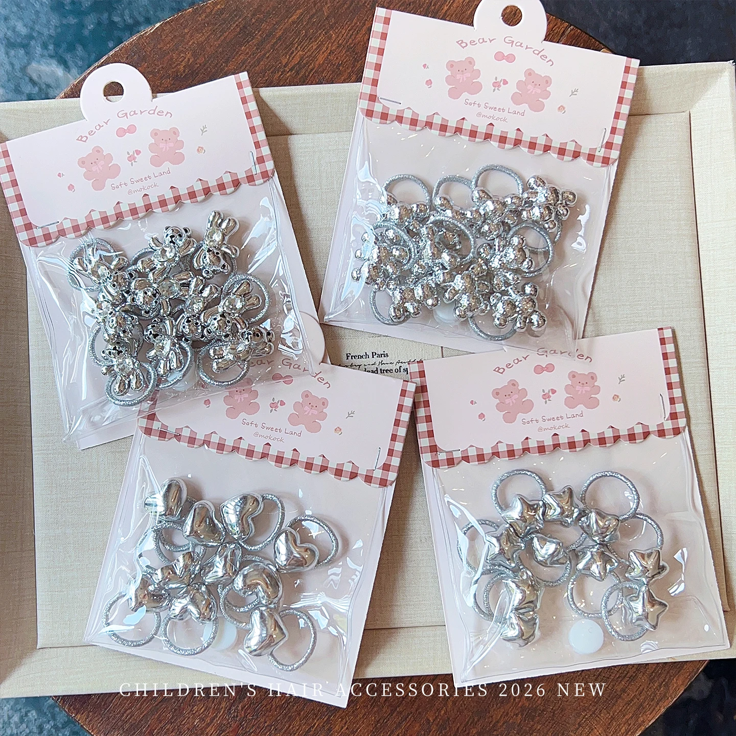 Niedliche Haargummis mit Perlen für Kinder, silberner Bär, Stern, Herz, elastische Haarbänder, Mädchen-Pferdeschwanzhalter, süße Haaraccessoires für Kleinkinder und Kinder – Detail 3